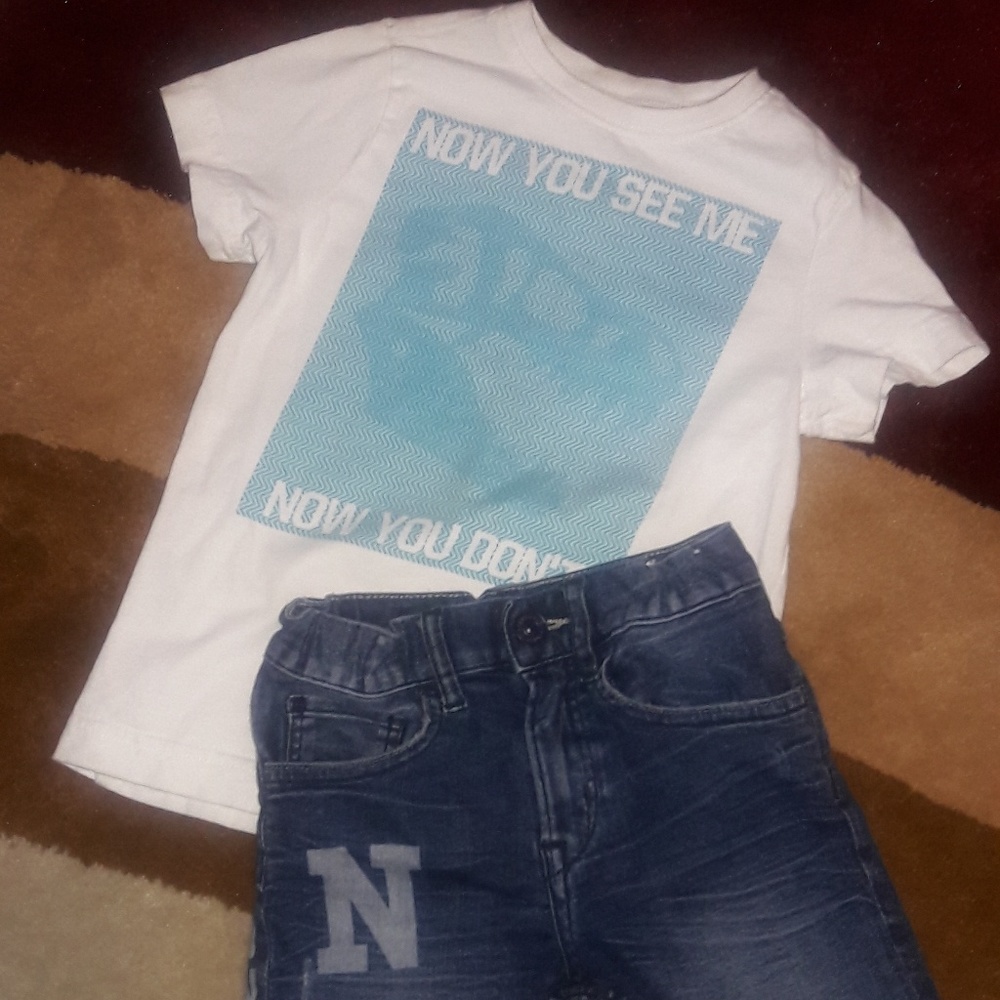 Little boys shirt and denim shorts